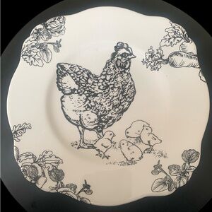 Barnyard Toile Square Plate E Trostl Hen with Chicks Ceramic Farmhouse Cottage